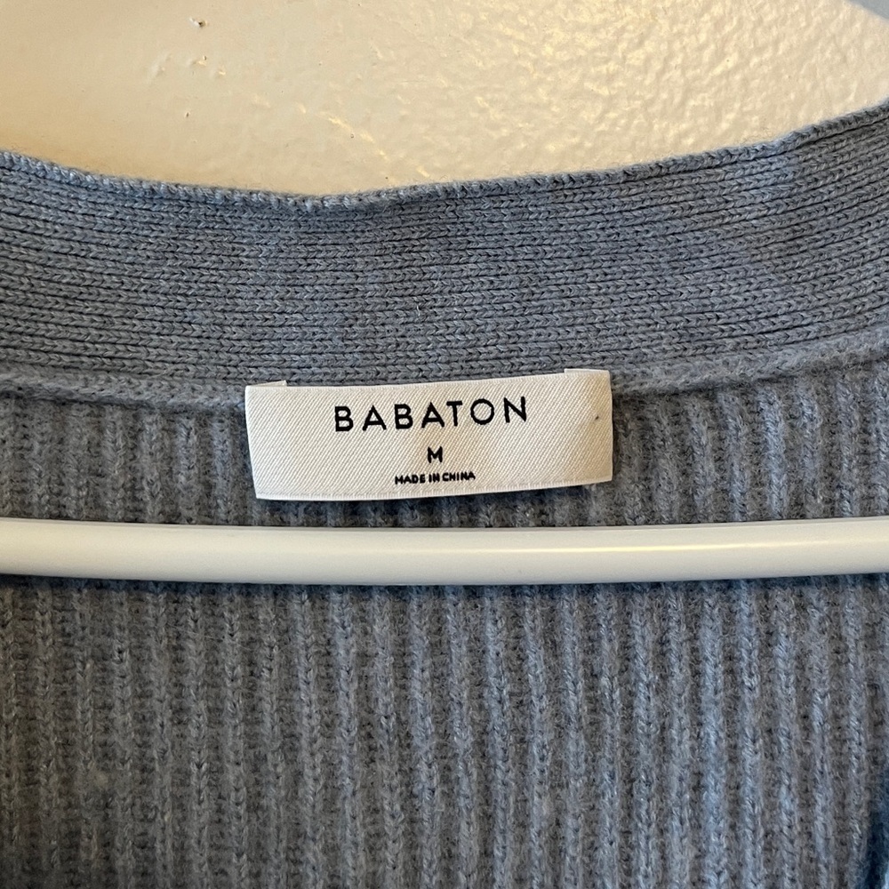 ARITZIA BABATON BESPOKE WOOL & LINEN BLEND CARDIGAN SIZE MEDIUM LIGHT BLUE - Picture 7 of 10